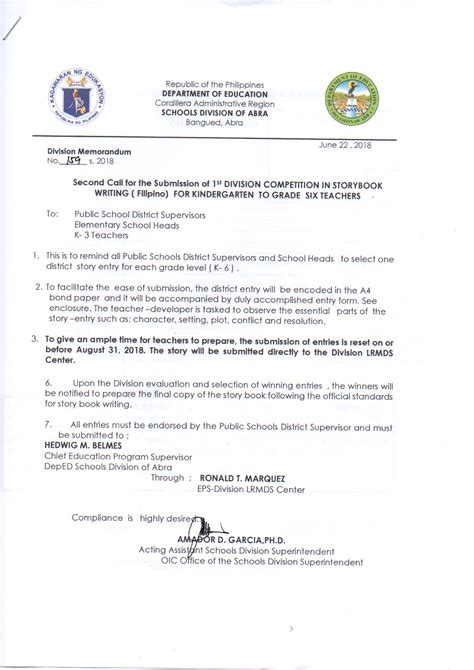 DM NO. 161, S. 2018 – DIVISION CONTEST IN THE OFFICIAL .